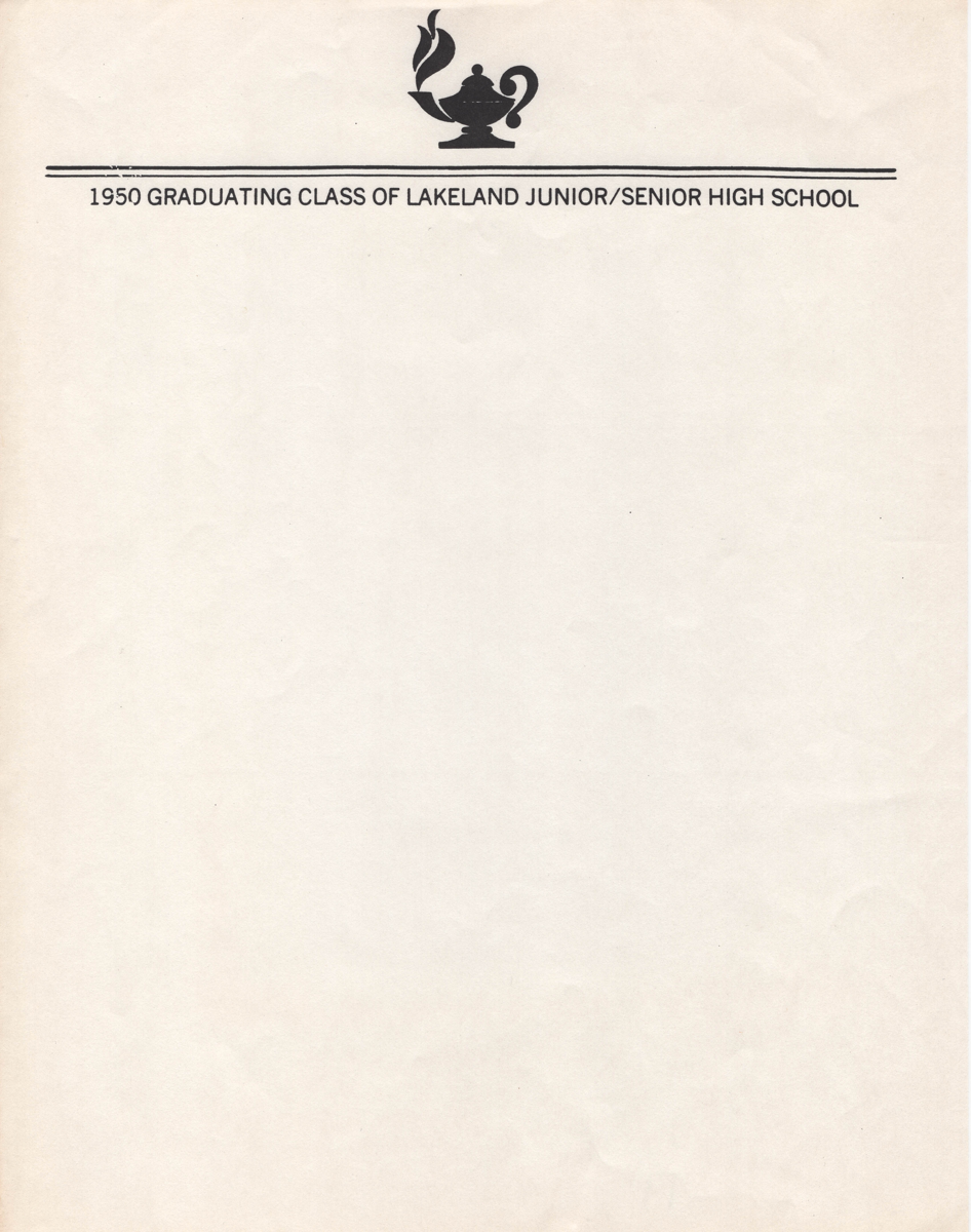 Lakeland Jr. Sr. High School 1950 Graduation Stationary