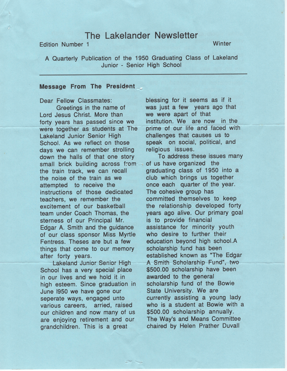 Newsletter entitled "The Lakelander", Edition 1 (Winter), no year