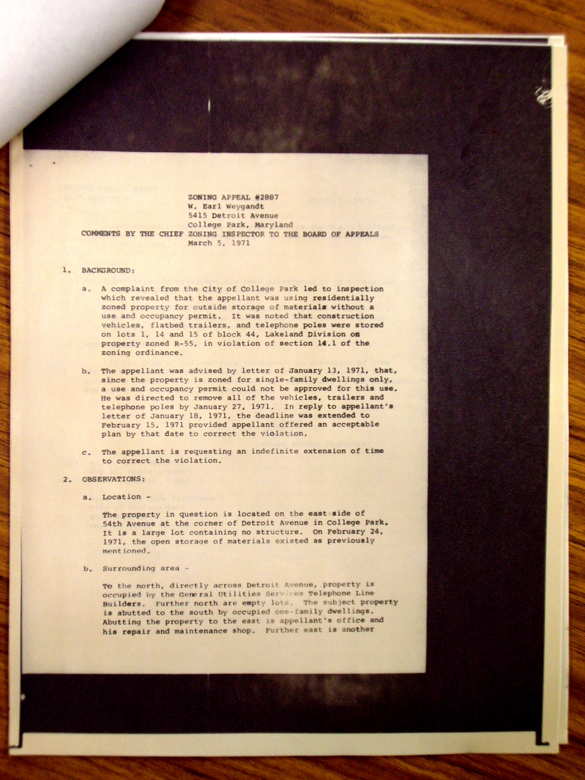 1971 Letter to Board of Appeals Prince George's County