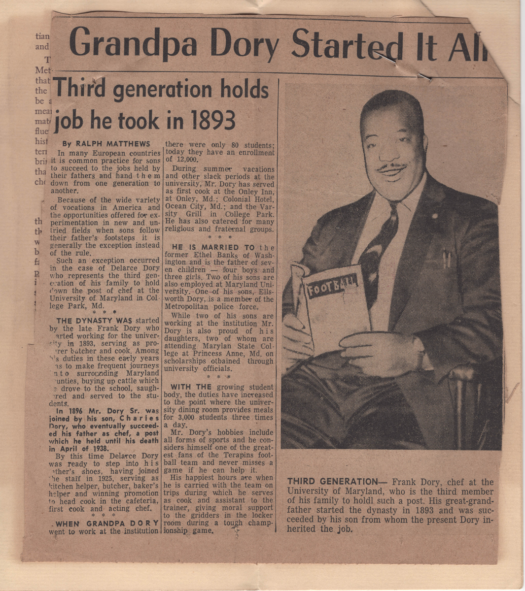 Newspaper clipping of Frank Dory.