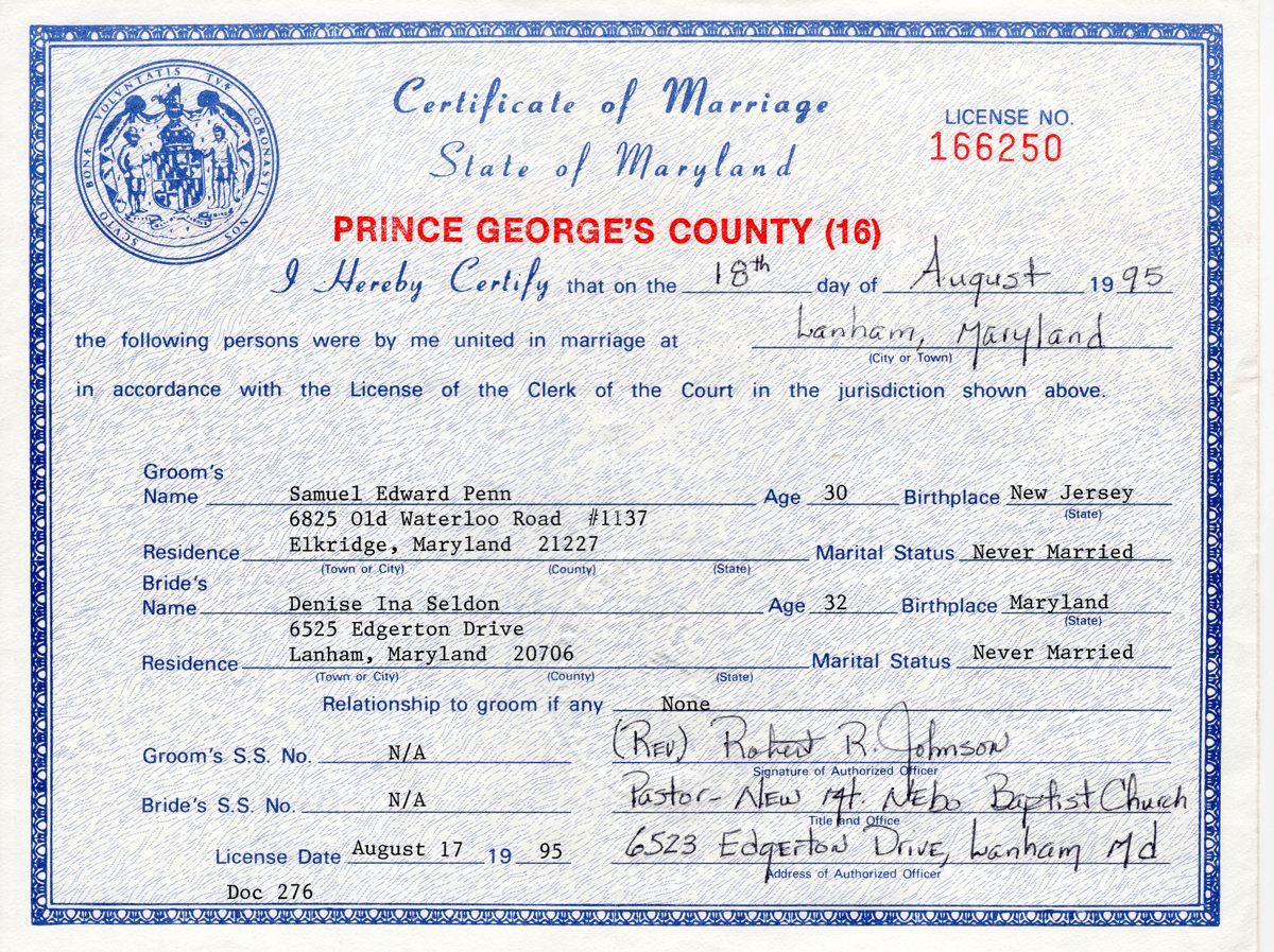 Donor's marriage certificate.