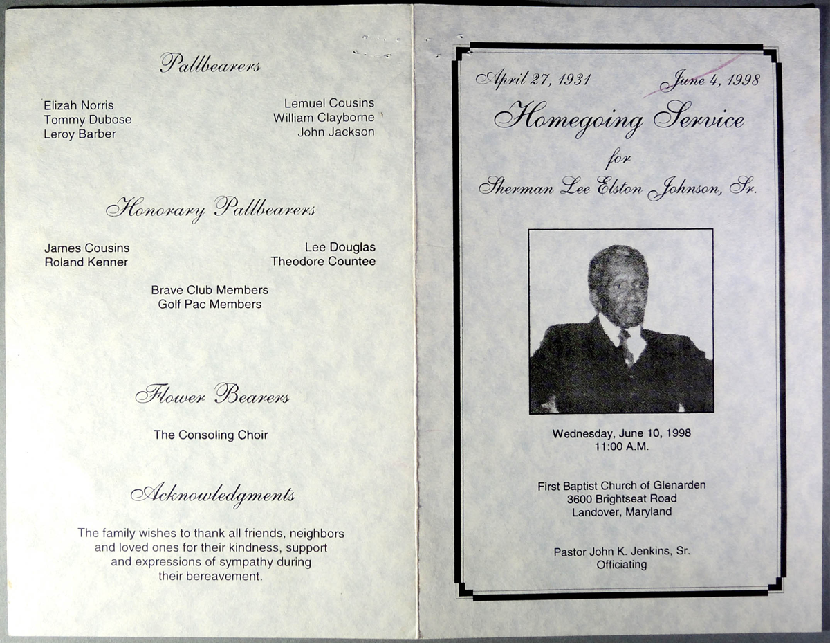 Memorial program for Sherman Lee Elston Johnson, Sr.