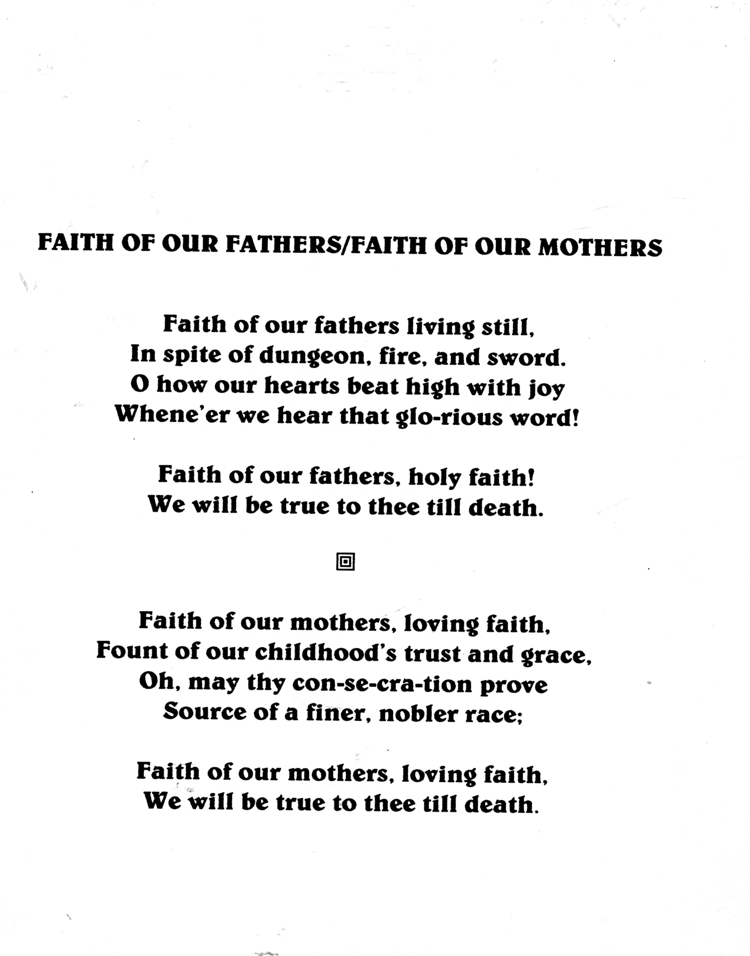 Flyer--- Faith of Our Fathers/ Faith of Our Mothers