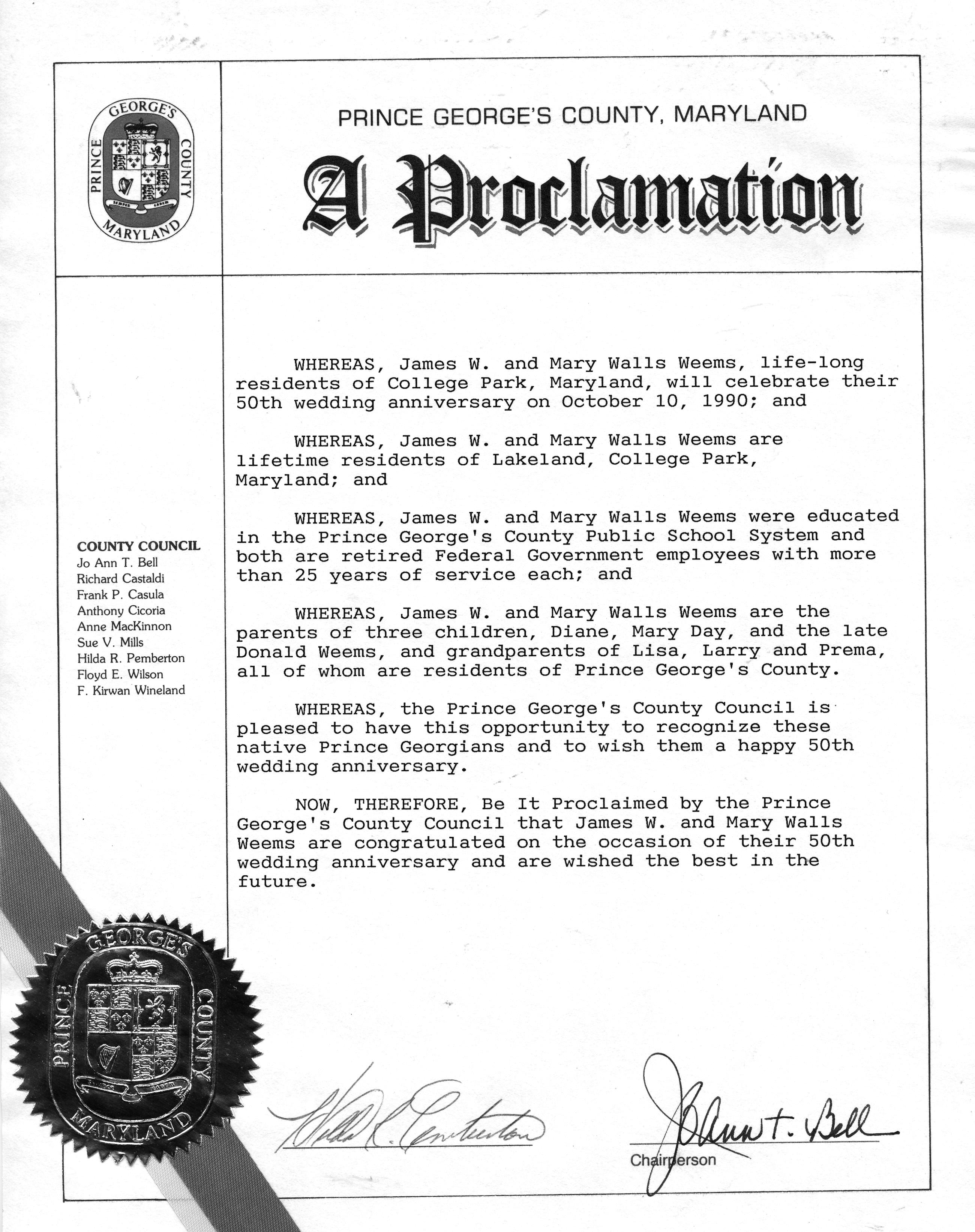 Prince George's County Proclamation 