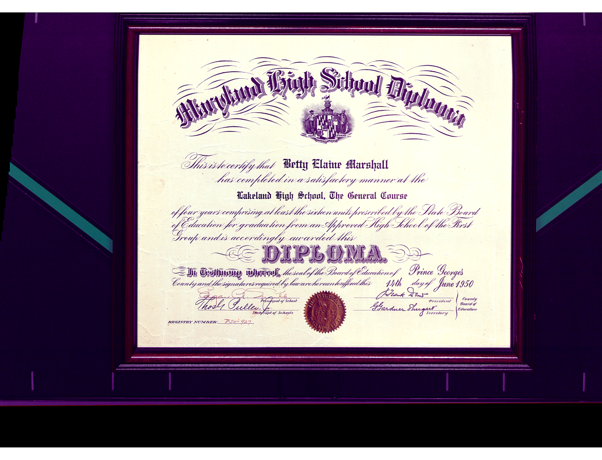 Betty Marshall's high school diploma.