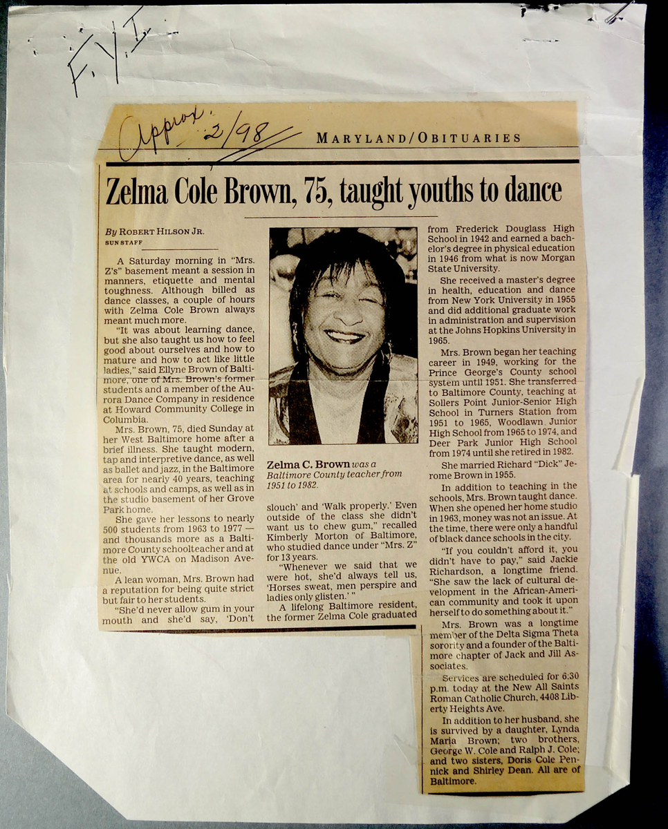 Memorial program for Zelma Cole Brown, February 1998