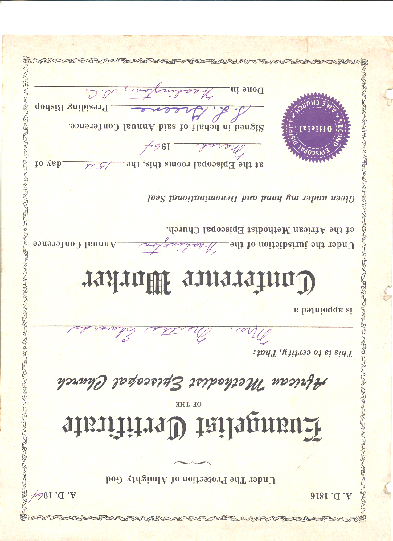 Evangelist Certificate