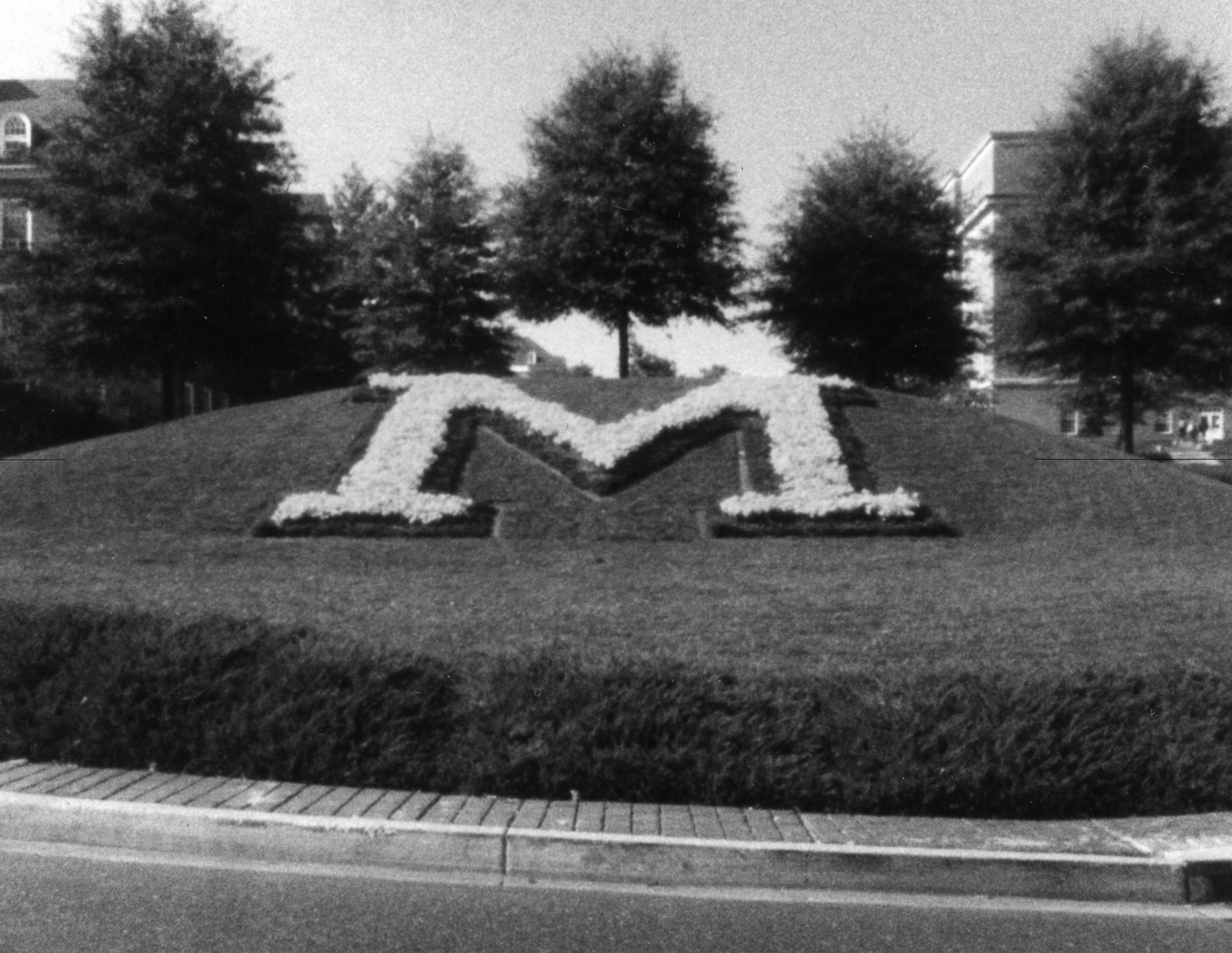 The Big "M" on UMD's Campus Drive (b&w version)