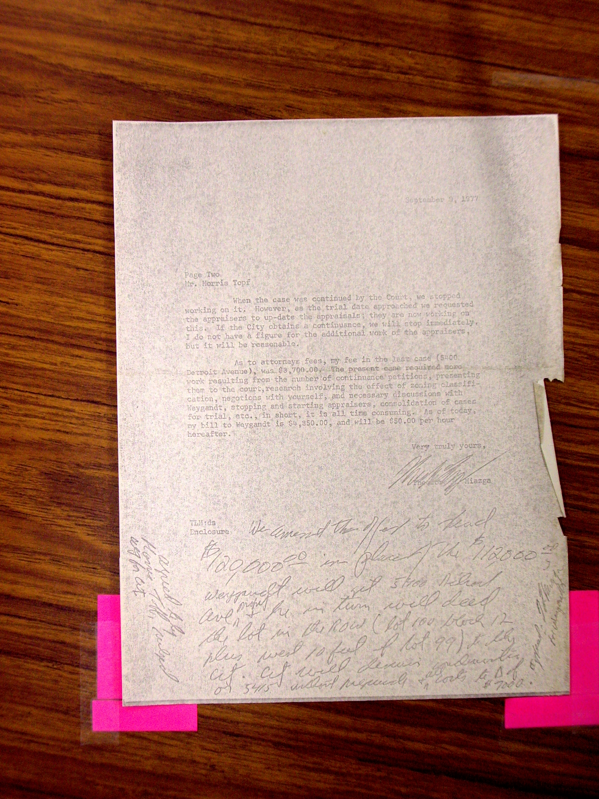Page 2 of letter signed by Theodore Miazga, attorney  