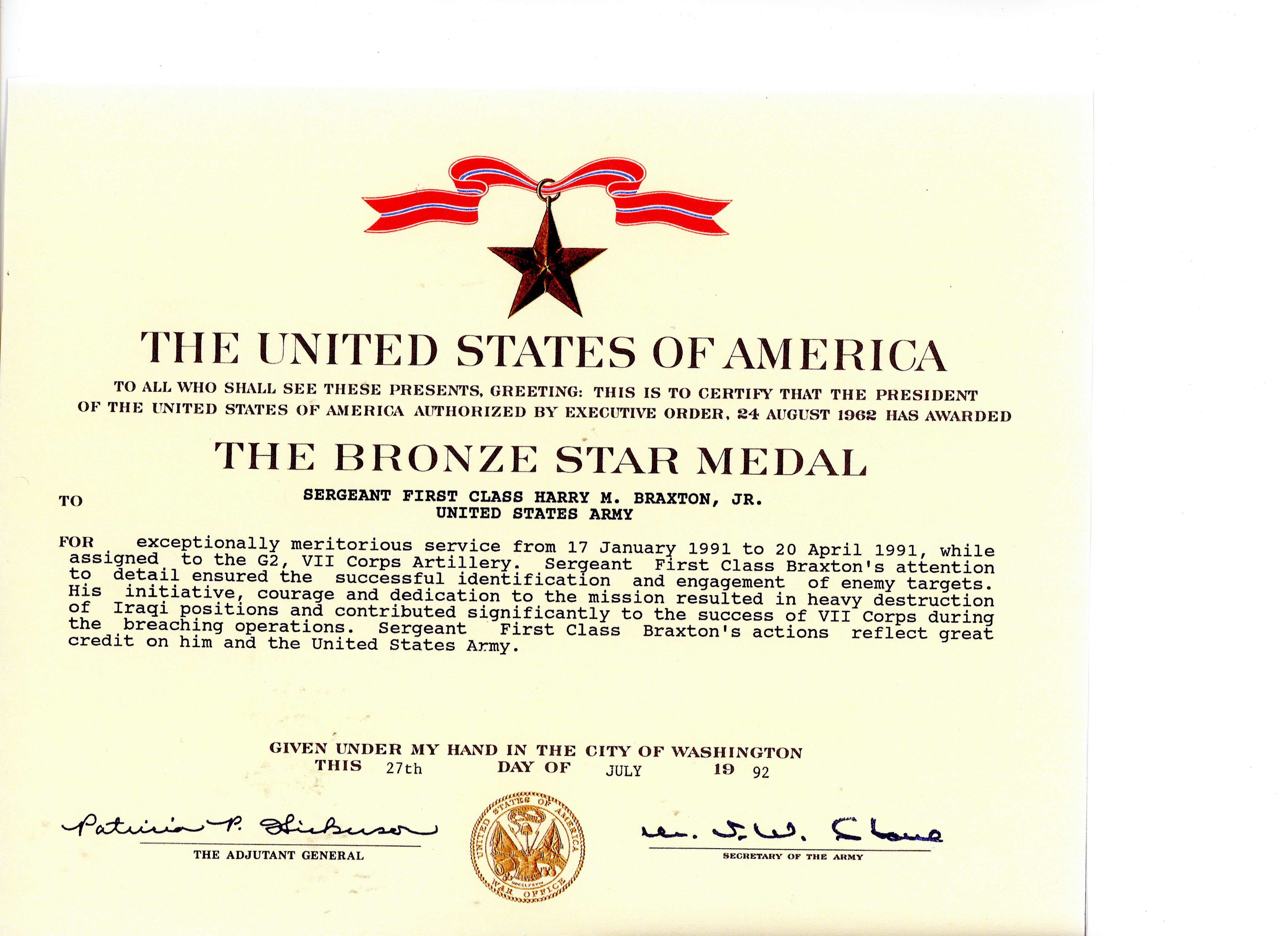 Bronze Star Certificate 