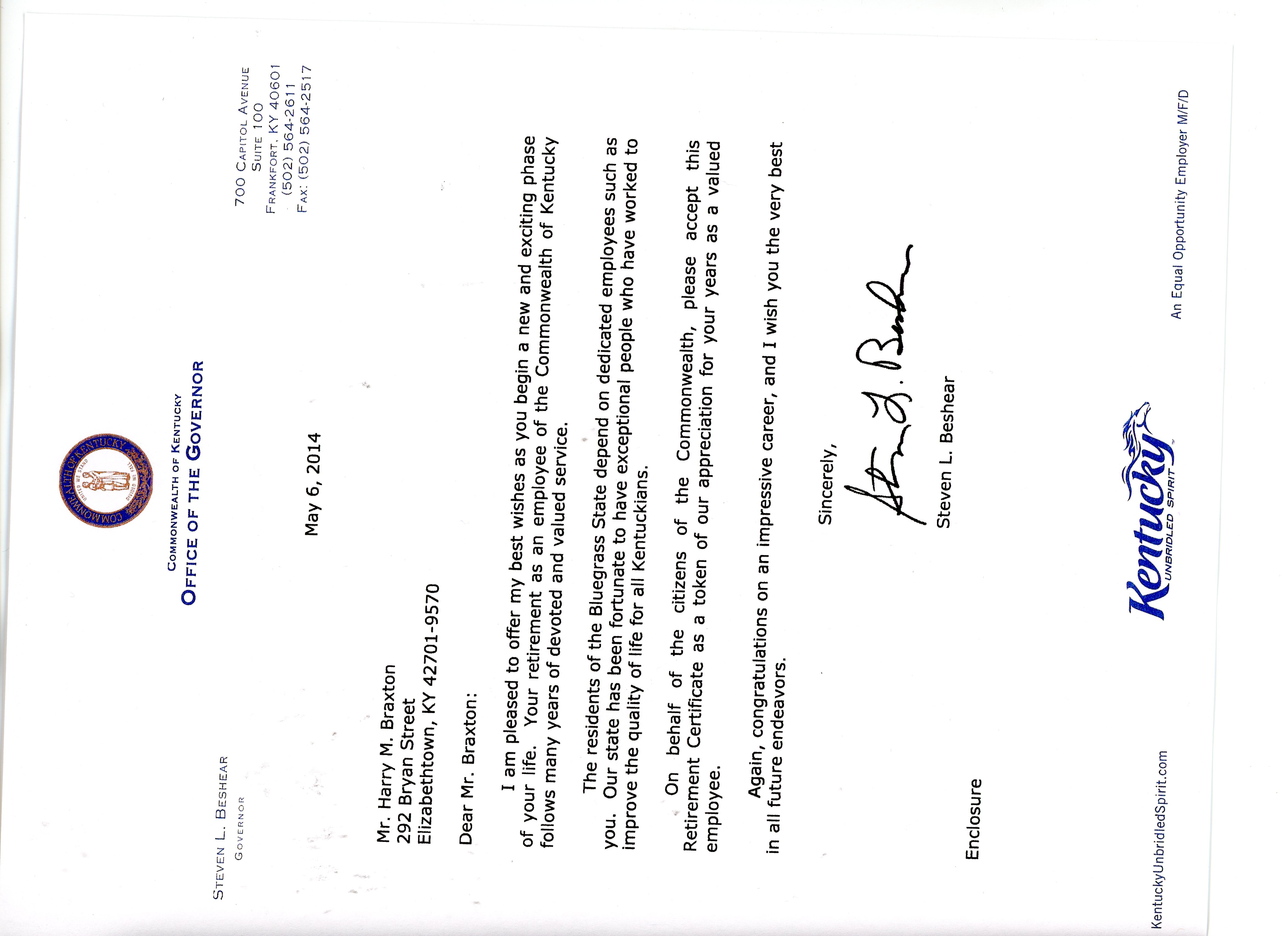 Governor's Letter